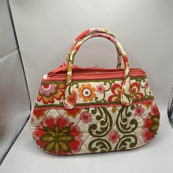 Vera Bradley Mini Purse Cosmetic Bag W/Handles Mini Caitlin Floral Orange & Pink - Picture 1 of 6